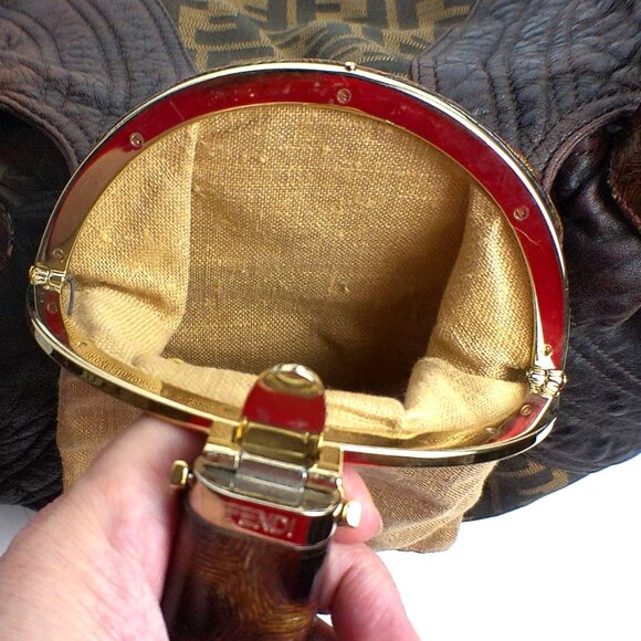 Fendi Zucca Nappa Nuvolata Vitello Tortuga Spy Bag Tobacco Brown Leather & Canva - Picture 7 of 16